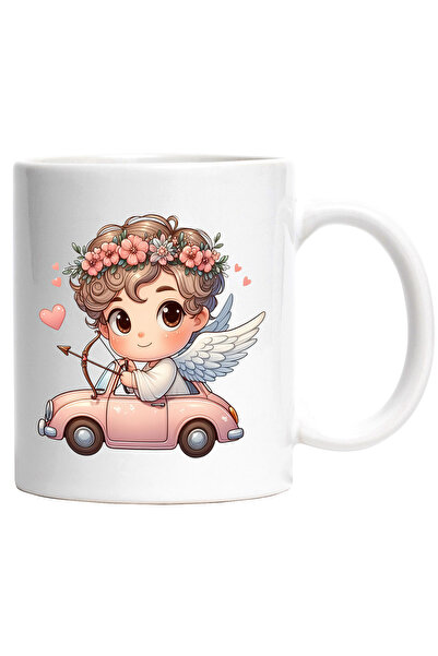 StoryGift Romania Cana cu un bebelus Cupidon care se plimba cu masina | ilust...