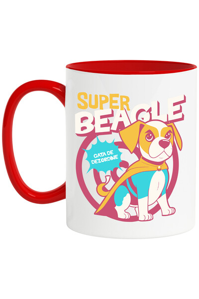 StoryGift Romania Cana cu Caine Cu Capa Colorata text Super Beagle Gata De De...