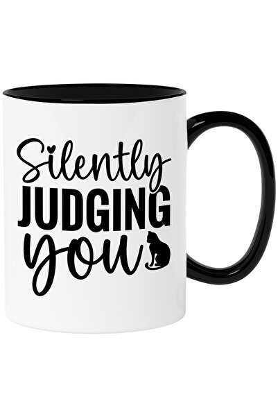 StoryGift Romania Cana cu o pisica si textul "Silently judging you" - judecan...