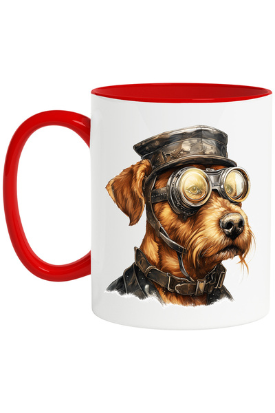 StoryGift Romania Cana cu un caine cu ochelari de pilot, ilustratie, zgarda, serios, razboi, solda, Cu Maner Rosu