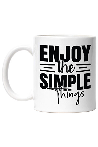 StoryGift Romania Cana cu un text motivational in limba engleza "Enjoy the simple things" - bucura, Cu Maner Alb