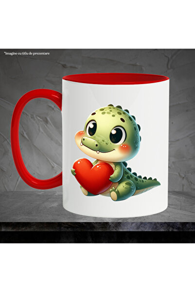 StoryGift Romania Mug with a baby crocodile holding a heart | illustration | care | childhood | , With ,STG .