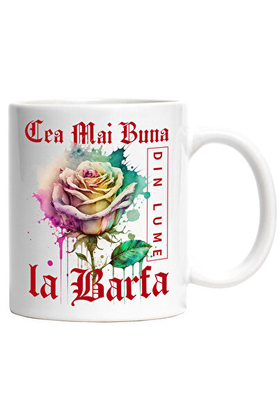 StoryGift Romania Cana Cu Textul Cea Mai Buna la Barfa, Din Lume, Floare, Trandafir Colorat, Water, Cu Maner Alb
