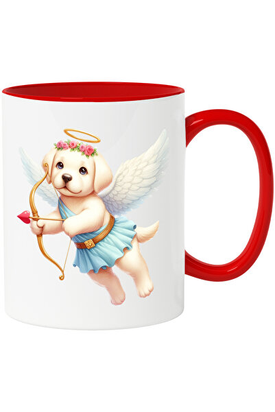 StoryGift Romania Cana cu o catelusa Golden Retriever care trage cu arcul | Cupidon | ilustratie |, Cu Maner Rosu