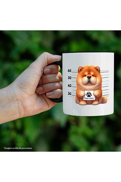 StoryGift Romania Cana cu Chow Chow, caine, animal de companie, ilustratie, blanos, labuta, trist,, Cu Maner Negru