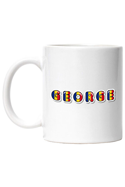 StoryGift Romania Cana Cu Numele George, Romania, Suporter, Steagul Romaniei, Patriot, 330ml, Cera, Cu Maner Alb