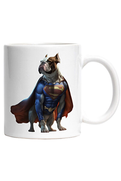 StoryGift Romania Cana cu Portret Caine Supererou, Caine in Custom de Superman, Caine Mare, Fioros, Cu Maner Alb