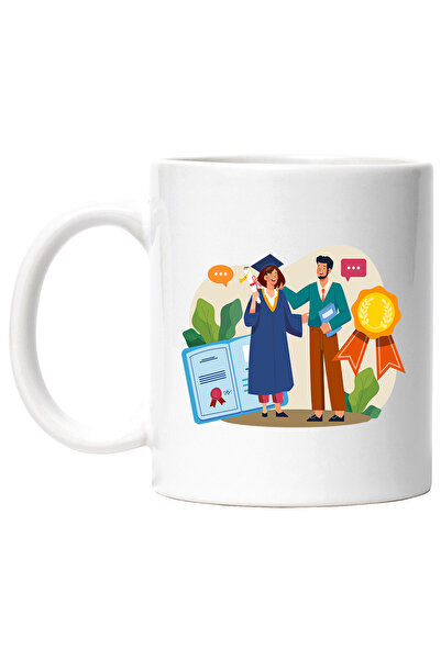 StoryGift Romania Cana Cu Absolvire, Student, Diploma, Panglica, Medalie, Multicolor 330 ml, Ceram, Cu Maner Alb
