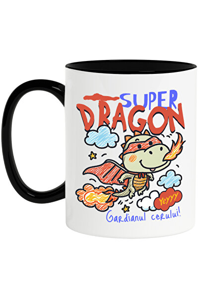 StoryGift Romania Cana Super dragon-Gardianul cerului, 330ml, Ceramica cu Maner Negru, Cu Maner Negru