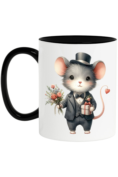 StoryGift Romania Cana cu un soarece, la costum, palarie, buchet cu flori, ca...