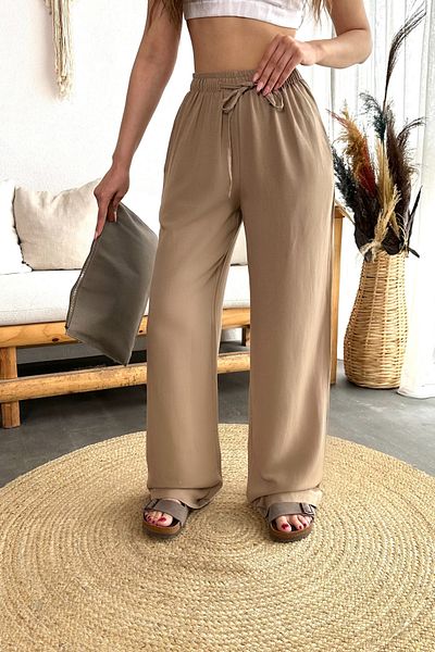 BİKELİFE Leinen Sommerhose für Damen - Elastischer Bund, Taschen, Weiter Schnitt