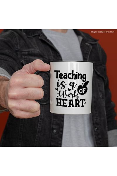 StoryGift Romania Mug with hearts and the message "Teaching is a work of heart" - teaching/learning, With,STG.