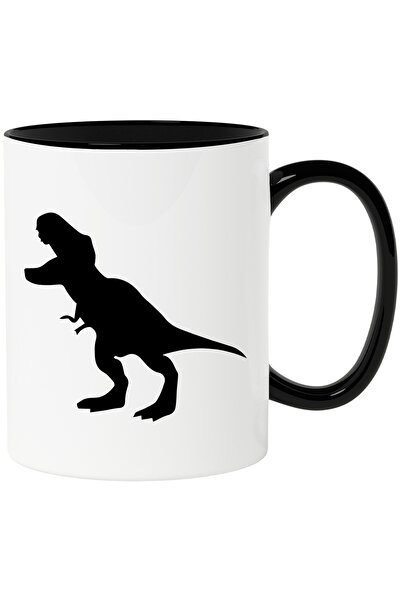 StoryGift Romania Cana cu un dinozaur T-Rex furios cu Maner Negru, Cu Maner N...