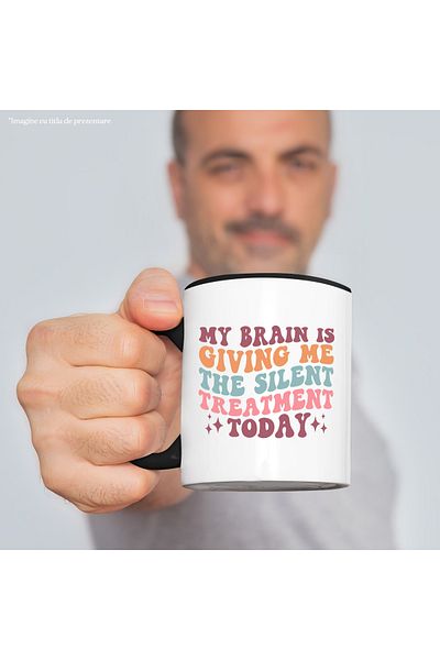 StoryGift Romania Mug with stars and message in English "My brain is giving me the silent treatment, With