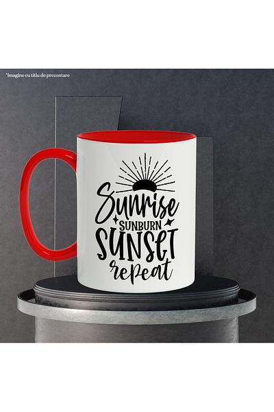 StoryGift Romania Mug with the text in English "Sunrise, sunburn, sunset, repeat" - sunrise sunburn so, Cu,STG