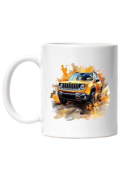 StoryGift Romania Cana Cu Masina, Jeep Renegade, Viteza, Vopsea, Roti, Multicolor 330 ml, Ceramica, Cu Maner Alb