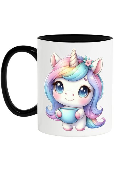 StoryGift Romania Mug with a unicorn, illustration, holding a cup, happy, cheerful, gentle with Handle Ne, With, STG