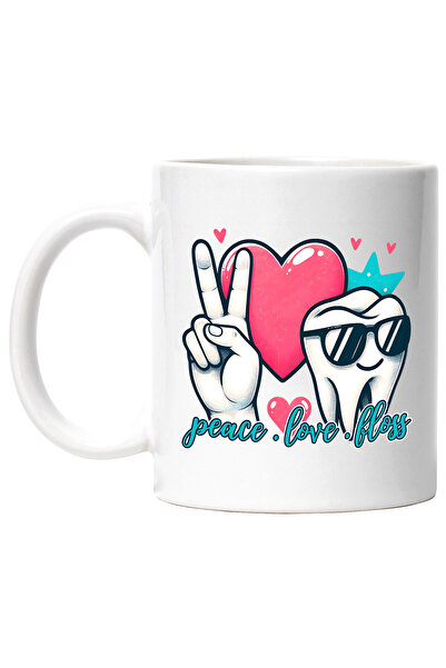 StoryGift Romania Cana cu mesajul "Peace. Love. Floss", profesie, ilustratie,...