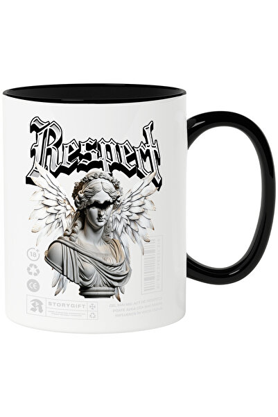 StoryGift Romania Cana RESPECT - Statuie Inger cu Aripi, 330ml, Ceramica cu M...