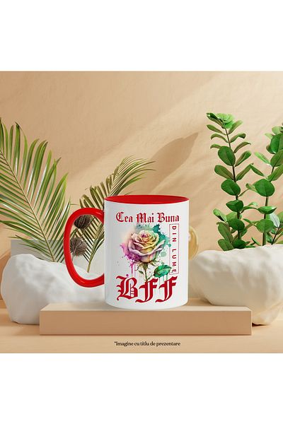 StoryGift Romania Mug With The Text Best BFF, In The World, Flower, Colorful Rose, Watercolor, With,STG.