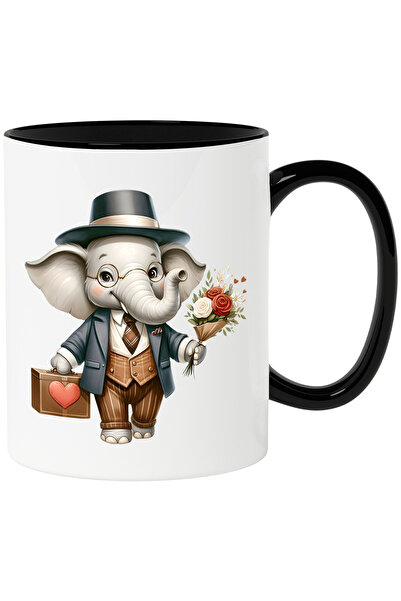 StoryGift Romania Cana cu un elefant la costum care tine un buchet cu flori s...