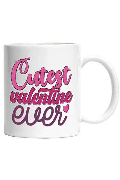 StoryGift Romania Cana cu mesajul "Cutest Valentine Ever", cea mai draguta, Valentine's Day, ilust, Cu Maner Alb