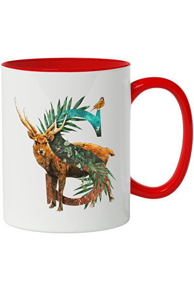 StoryGift Romania Cana Cu Litera, S, Cerb, Pasare, Frunze, Multicolor 330 ml,...