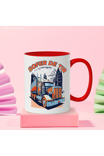 StoryGift Romania Truck driver travel mug, 330ml, Ceramic with Red Handle, With Red Handle ST,STG
