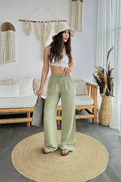 BİKELİFE Leinen Sommerhose für Damen - Elastischer Bund, Taschen, Weiter Schnitt