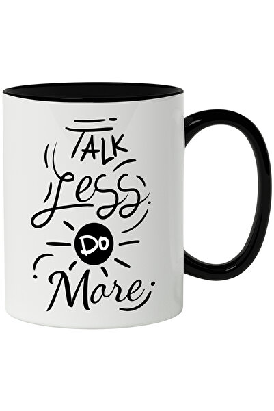 StoryGift Romania Cana Cu Mesaj In Engleza Talk Less Do More, Vorbit, Facut, Soare, Alb Negru 330 , Cu Maner Negru
