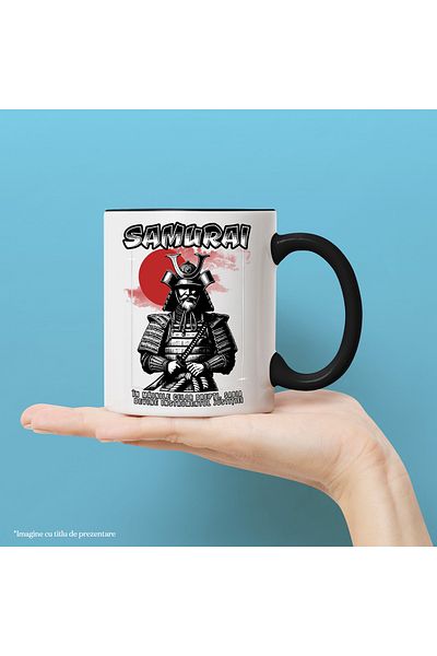 StoryGift Romania Samurai Man Mug. In the hands of the righteous, 330ml, Ceramic with Black Handle, With Handle, STG