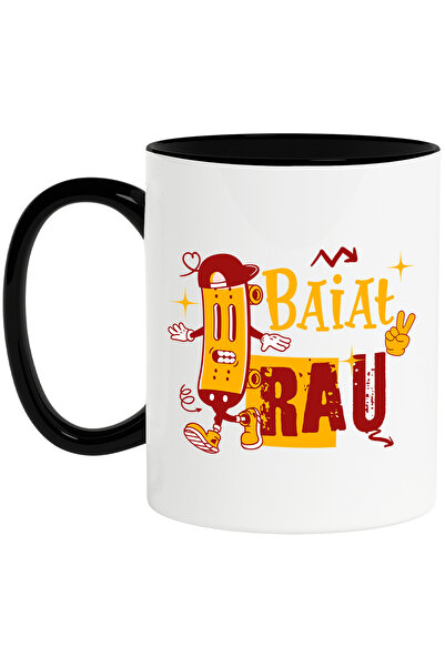 StoryGift Romania Cana Skateboard cu sapca text BAIAT RAU, 330ml, Ceramica cu...
