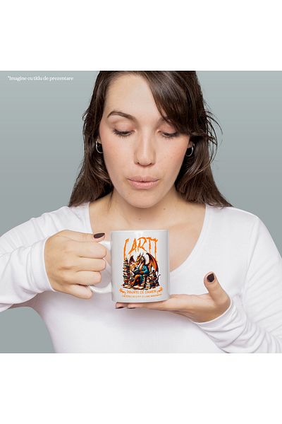 StoryGift Romania Cana dragon citind, carti inainte de oameni, 330ml, Ceramic cu Maner Alb, Cu Maner Alb