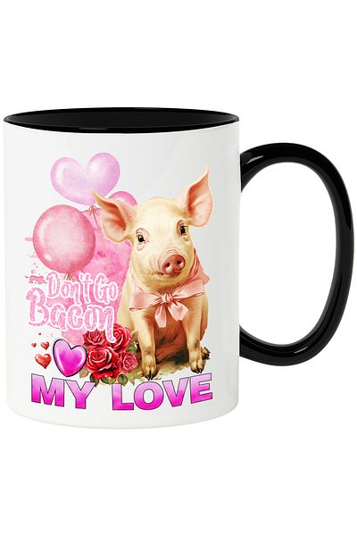 StoryGift Romania Mug with piglet with the message "Don't go bacon my Love", ham, bacon, roses, With ,STG