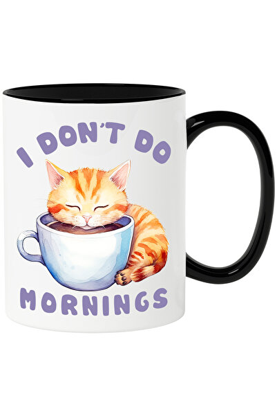 StoryGift Romania Cana cu pisica cu mesajul "I don't do mornings", ceasca cu ...