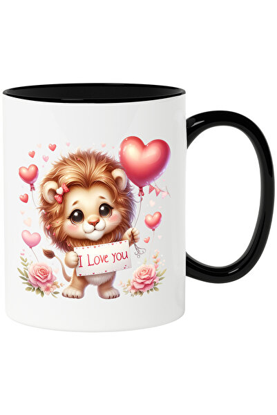 StoryGift Romania Cana cu un pui de leu tinand un balon cu mesajul "I love yo...