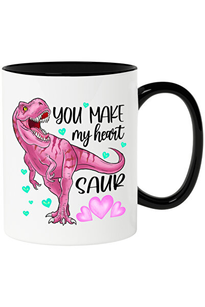 StoryGift Romania Cana cu dinozaur roz cu mesajul "You make my heart Saur", i...