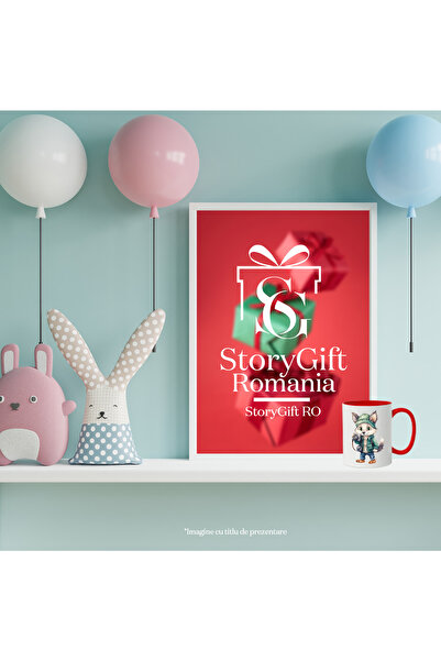 StoryGift Romania Mug with a wolf taking pictures | holding a camera | illustration | ves, Cu,STG.