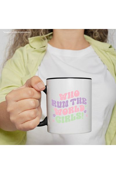 StoryGift Romania Popcorn Mug For Girls Who Think They Run The World With Black Handle, Left