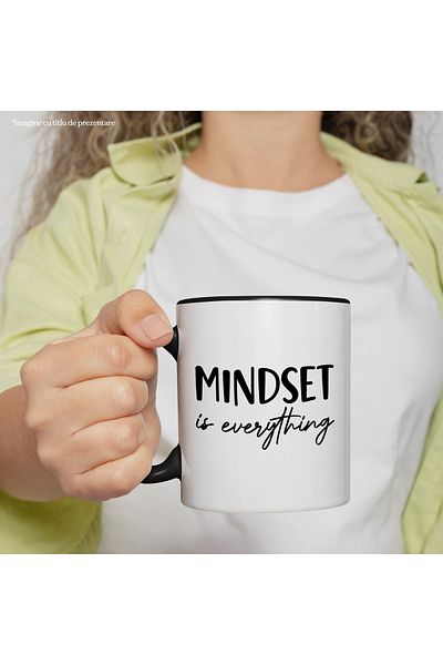 StoryGift Romania Cana cu mesaj motivational "Mindset is everything" - modul de gandire este totul, Cu Maner Negru