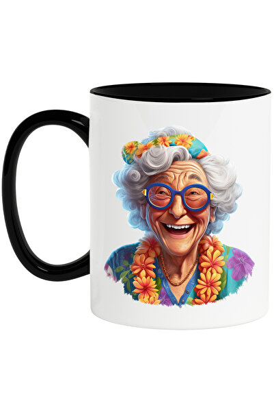 StoryGift Romania Cana cu o bunicuta care rade | ilustratie | veselie | in vacanta intr-un loc exo, Cu Maner Negru