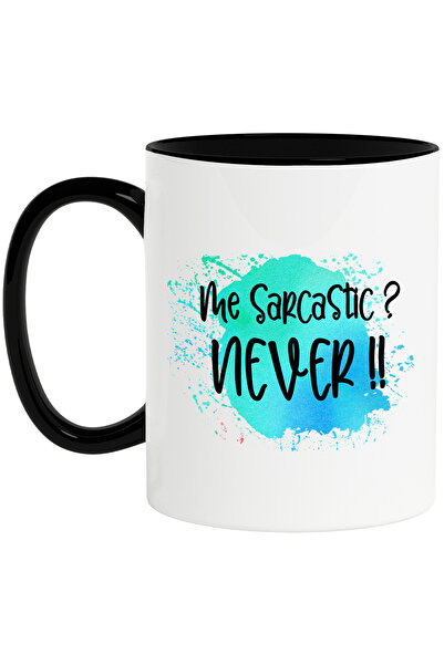 StoryGift Romania Cana cu mesajul "Me sarcastic? Never!!", ilustratie, amuzan...
