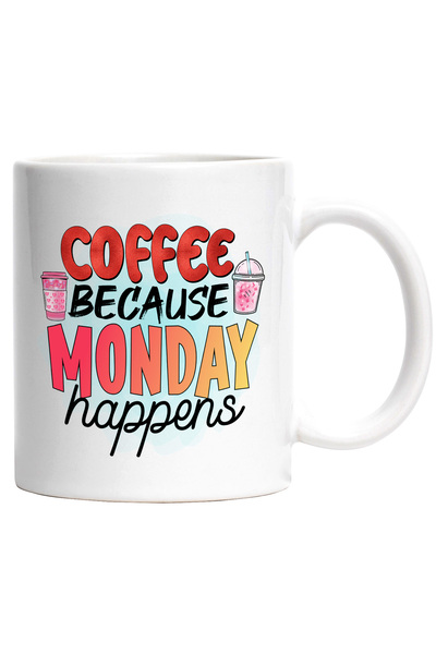 StoryGift Romania Cana cu mesajul "Coffee, because Monday happens", ilustrati...