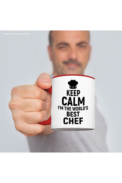 StoryGift Romania Mug with the message "Keep calm, I'm the best chef in the world" with Man, Cu, STG