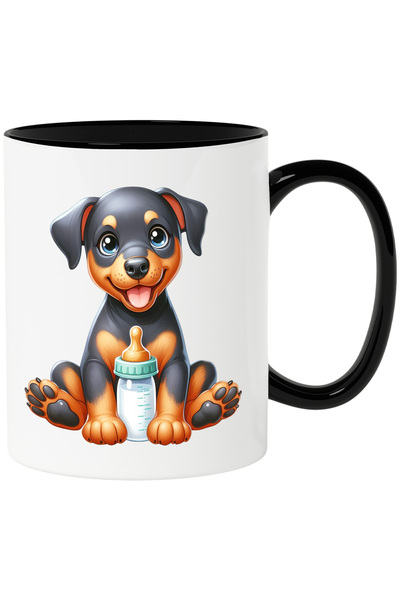 StoryGift Romania Cana cu un catelus vesel care are un biberon in fata | grij...