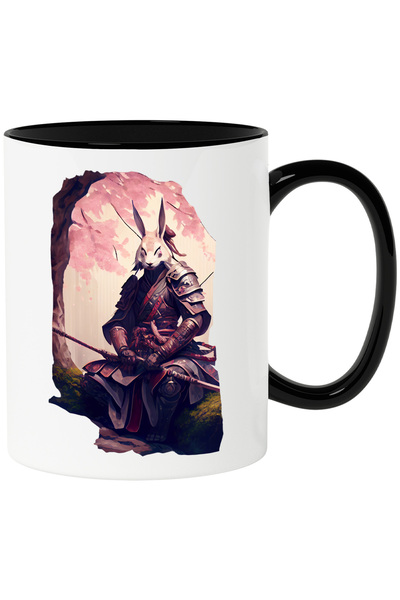 StoryGift Romania Cana Cu Iepure Samurai, Soldat, Ninja, Luptator, Razboinic,Ceramica, 330ml, cu M, Cu Maner Negru