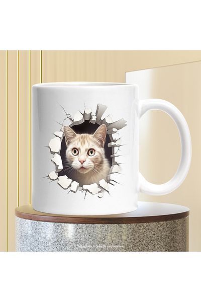 StoryGift Romania Cat Coming Out of Mug, Sparta, 3D Design, 330ml, Ceramic with White Handle, With White Handle