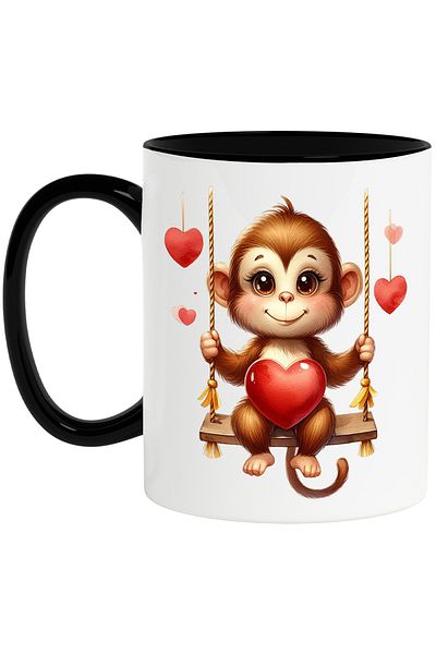 StoryGift Romania Mug with a monkey, illustration, heart, playing, swinging, love, apre, With, STG