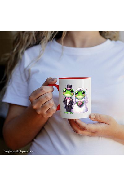 StoryGift Romania Mug with 2 frogs at the wedding | illustration | wedding dress | white | wedding suit, With