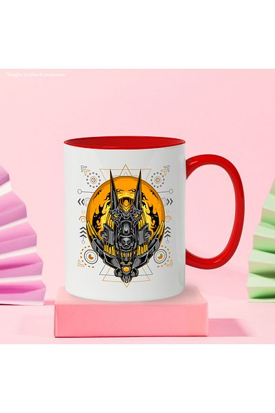 StoryGift Romania Mug With Anubis, Mecha, Robot, Sci Fi, Flames, Sphere, God, Multicolor 330 ml, Ce, Cu, STG.